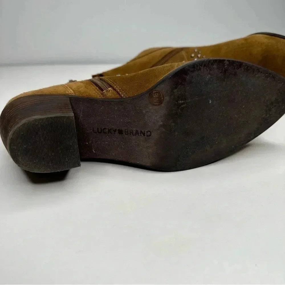 Lucky Brand Tapenade Suede Latinia  Studded Ankle Booties Size 6.5